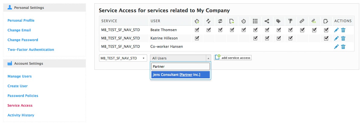searching partner in service access