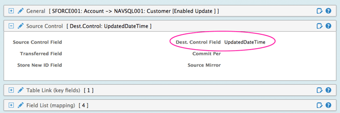 Transfer with the Destination Control Field setup to use a DateTime field