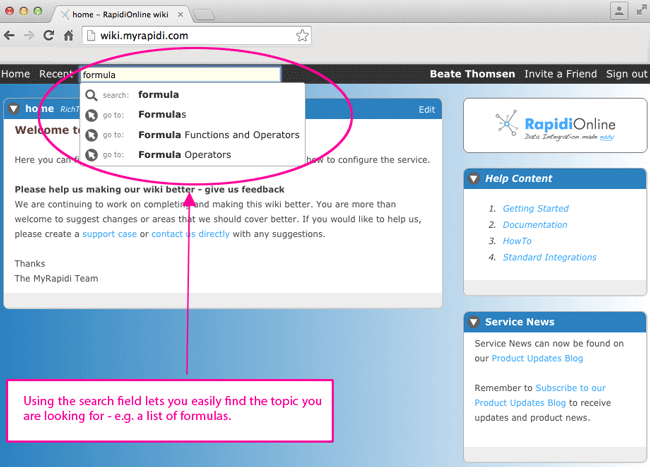 using search on wiki