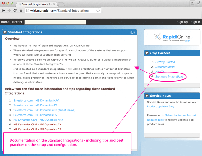 documentation on the standard integrations