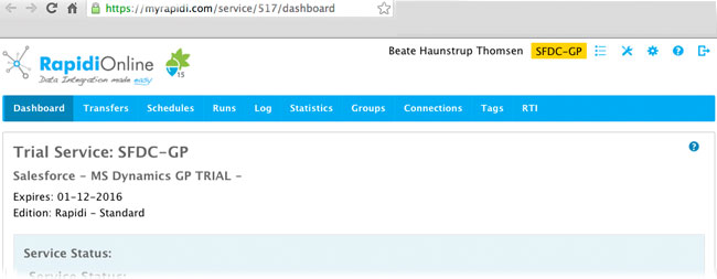color indication for trial service on MyRapidi