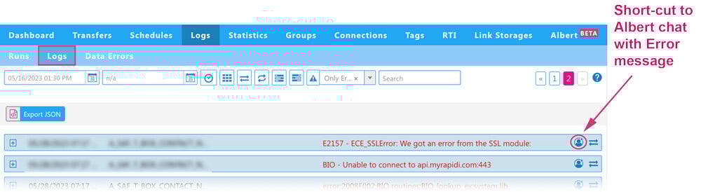Logs Error Message Short cut