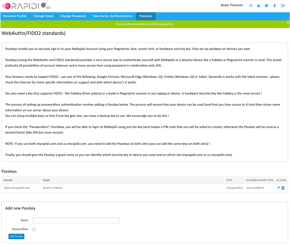 passkey successful setup