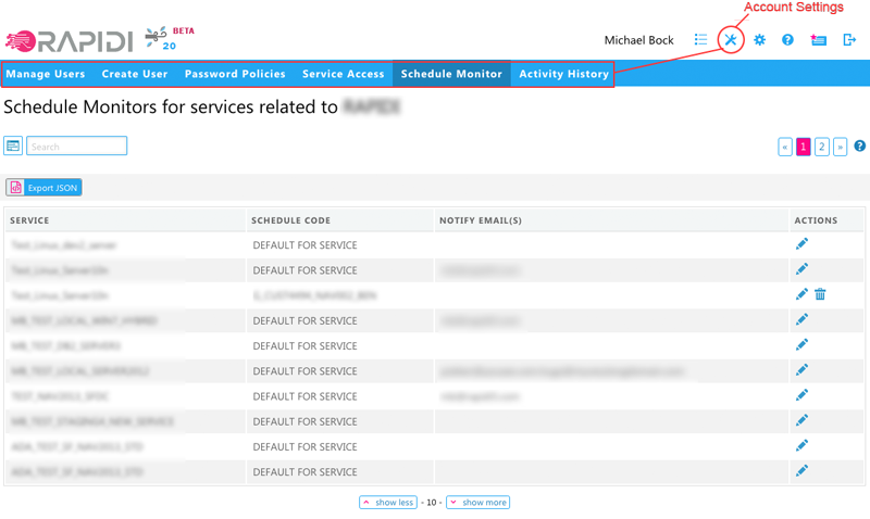 Schedule Monitor page on myrapidi