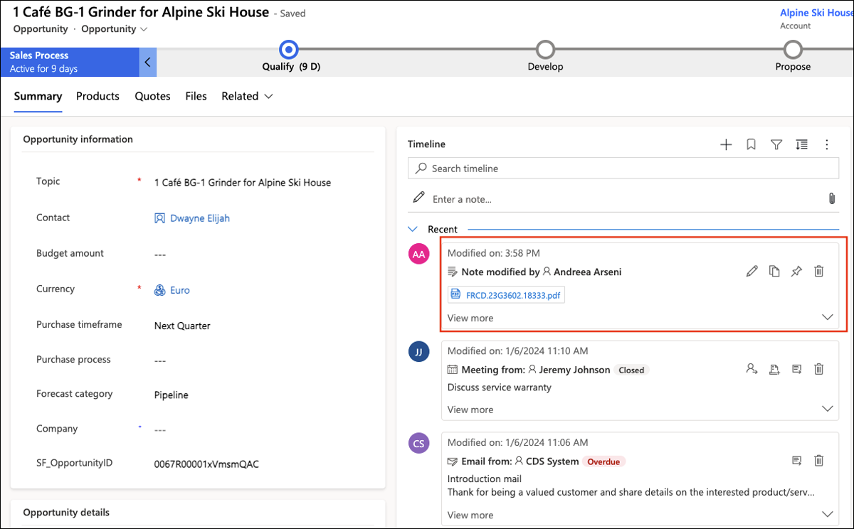 Attachment sent from Dynamics 365 Sales to Salesforce