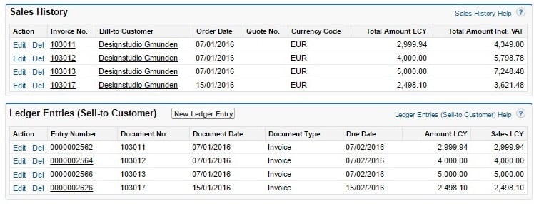 The sales history can also include posted invoices, which typically is presented the same way in Salesforce as in the ERP system with a list of invoices