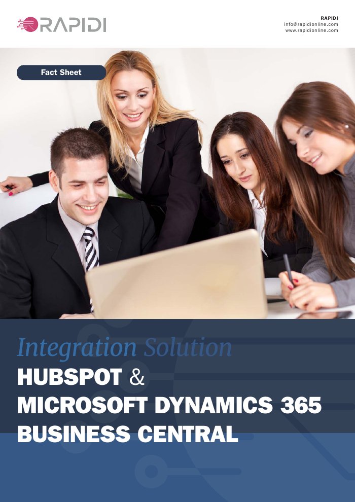 Titelseite des Rapidi-Datenblatts zu HubSpot und Microsoft Dynamics 365 Business Central