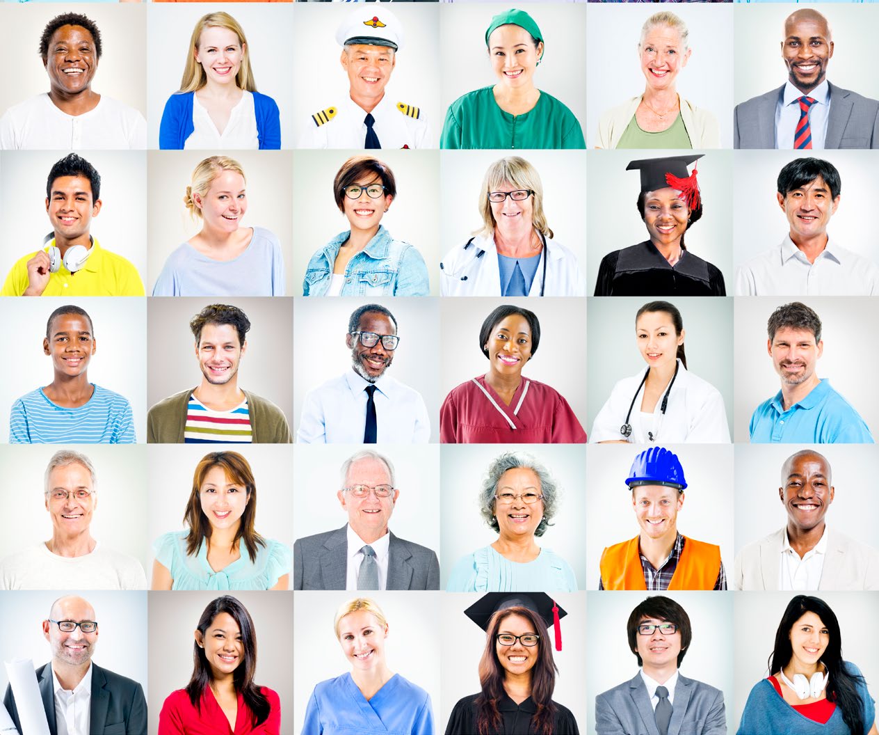 Una cuadrícula de retratos de trabajadores de muchos oficios y profesiones