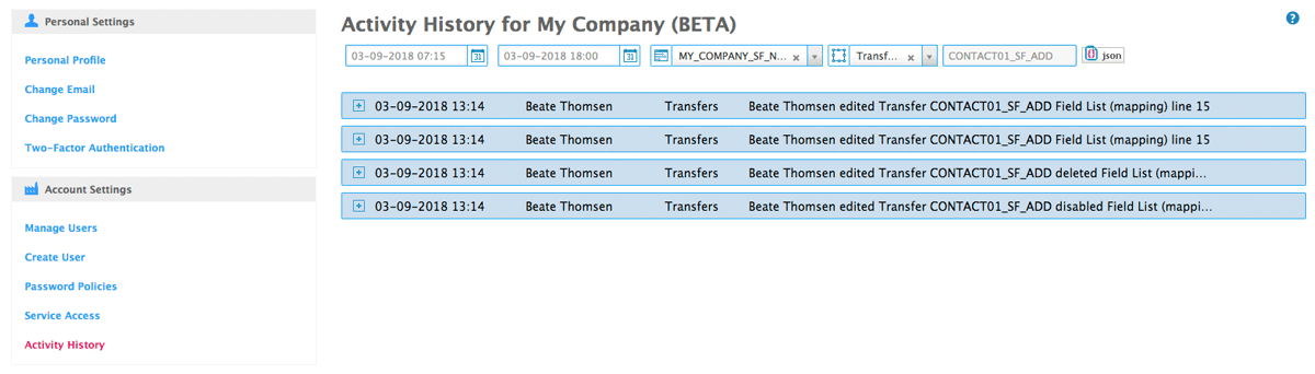 transfers on activity history