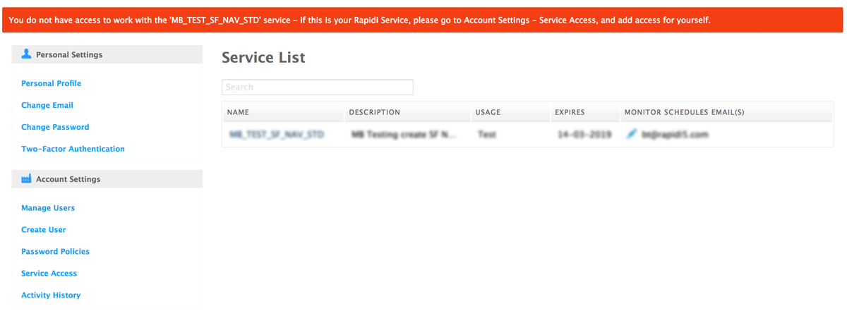 access to myrapidi service denied