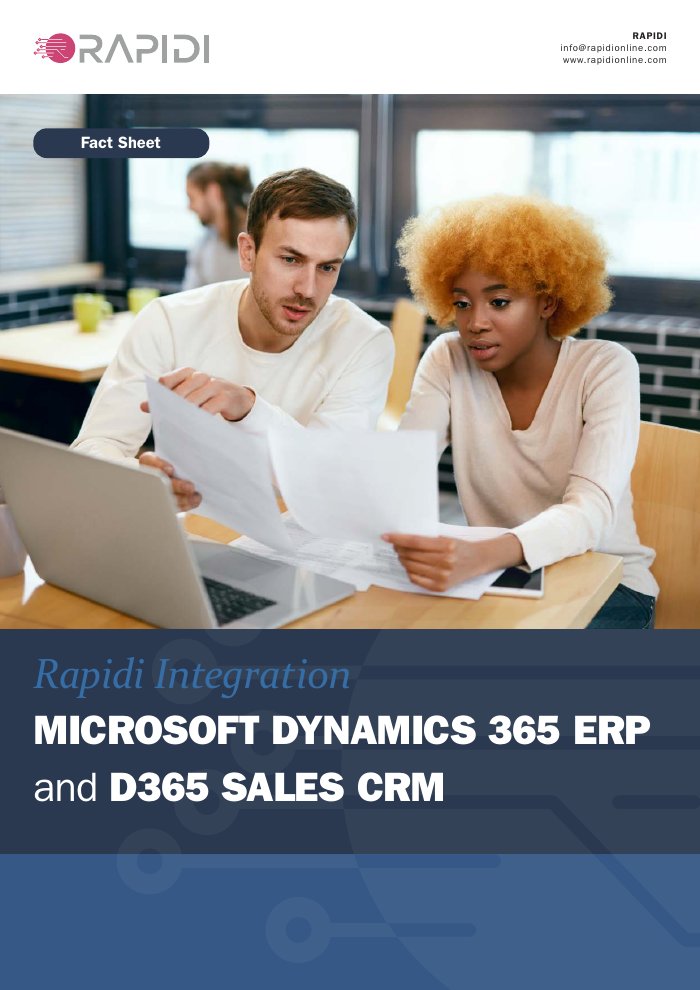 Cover of the Rapidi fact sheet on Microsoft Dynamics 365 Business Central and Dynamics 365 Sales
