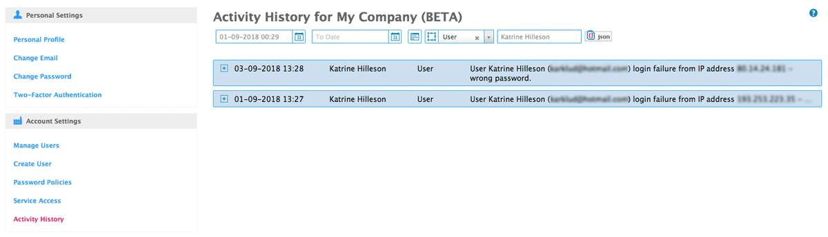 login failure on activity history example 2