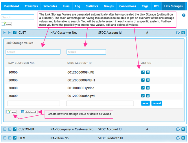 create link storage values create link storage values