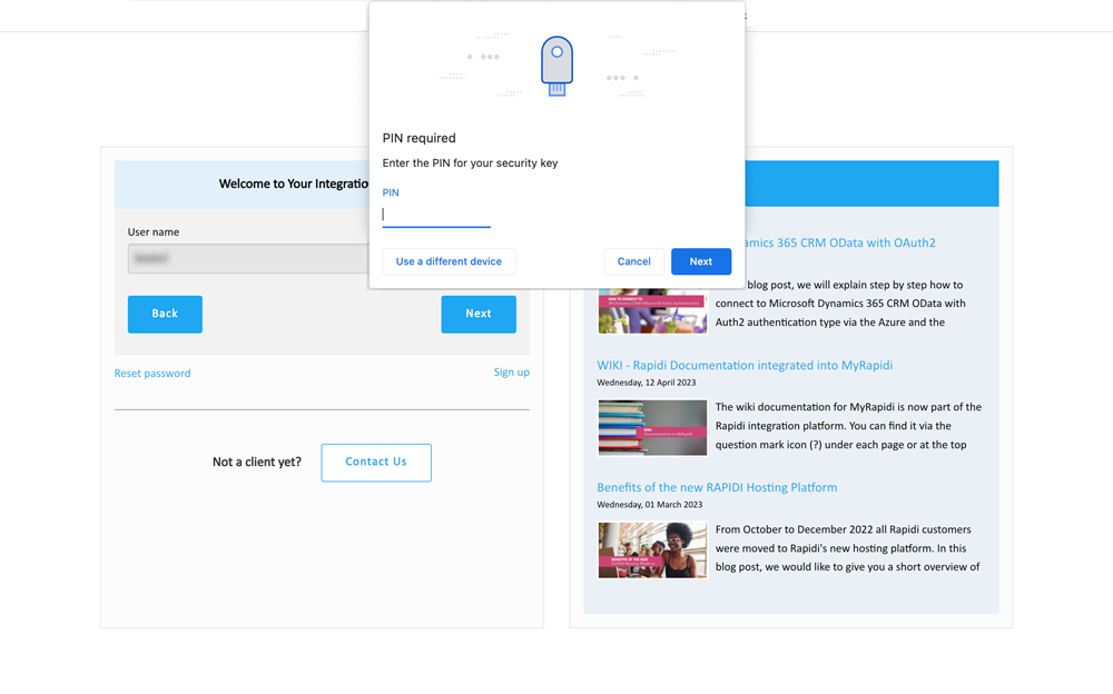 PIN eingeben bei Anmeldung mit Passkey
