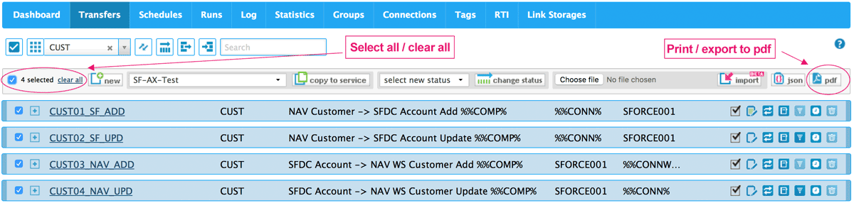print or export customer transfers to pdf