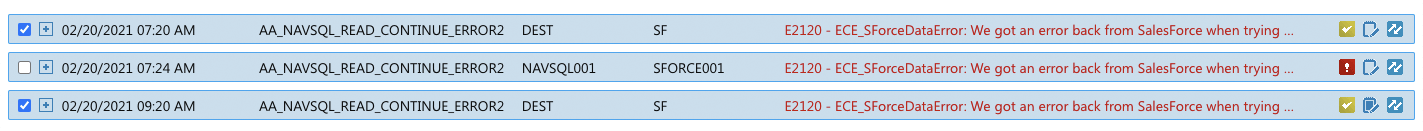 Data Errors list after the status change, with the selected errors marked by a green checkmark icon