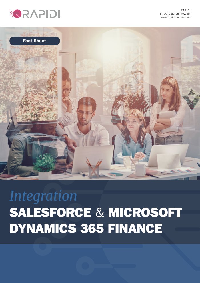 Portada de la ficha técnica de Rapidi sobre Salesforce y Microsoft Dynamics 365 Finance