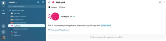 Welcome screen in the MyRapidi app inside Slack