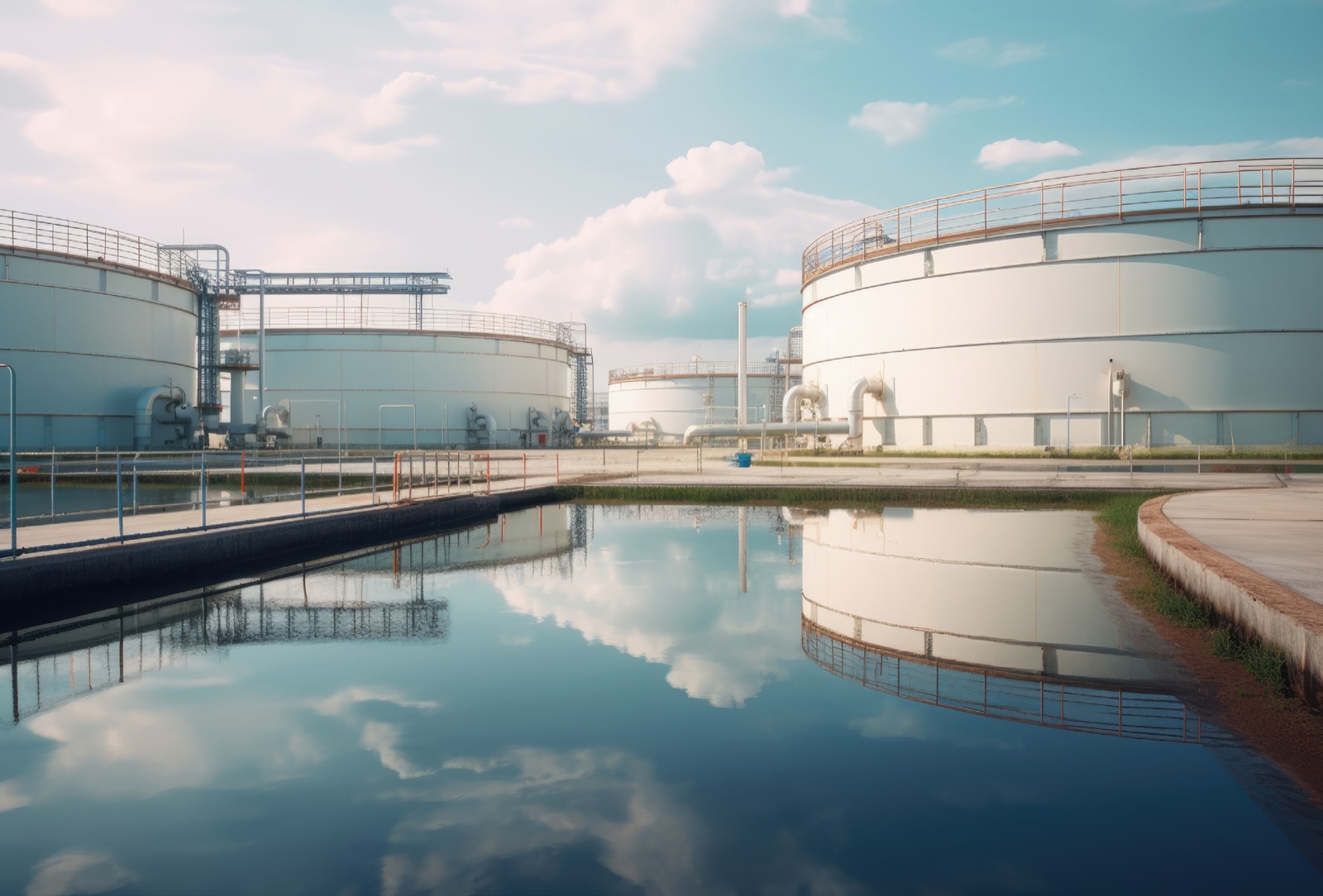 Water storage tanks at a treatment facility, the kind of infrastructure project Dutco Tennant supplies